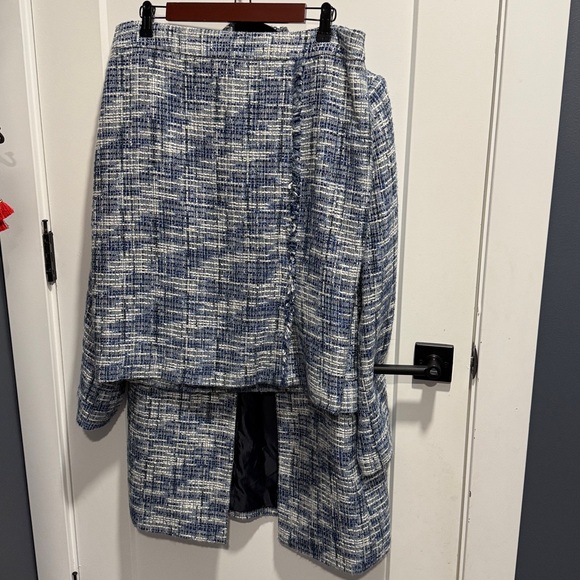 Calvin Klein Tweed Collarless Topper Open Front Jacket & Skirt Set Blue Size 12 - Picture 7 of 16